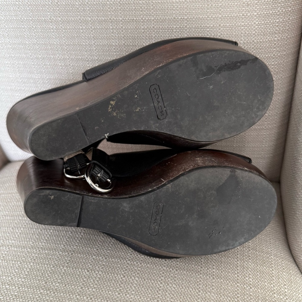 Coach Black Leather Jade Wedges, Size 8 - Picture 8 of 9